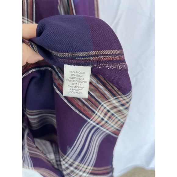 New With Tags! CJ Banks purple navy brown plaid button up, Women’s XL casual - Picture 3 of 8